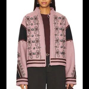 Free People We the Free Boy Band Bomber Jacket Wool Embroidered Floral design Sm